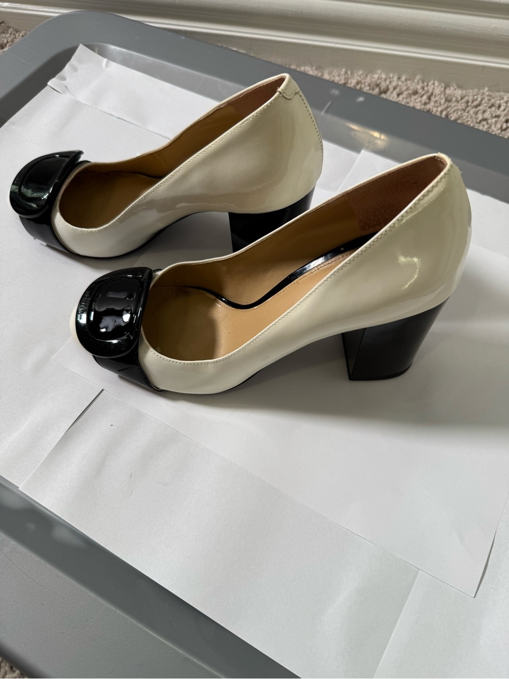 Michael Kors Black & White Patent Leather with Black Accent Buckle / Black Heel - Picture 8 of 16